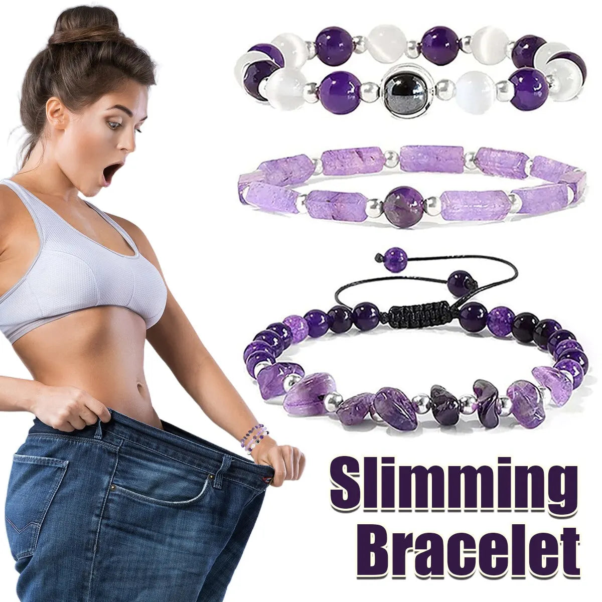 Body-Purifying Amethyst Bracelet for Weight Loss 3pcs/Set