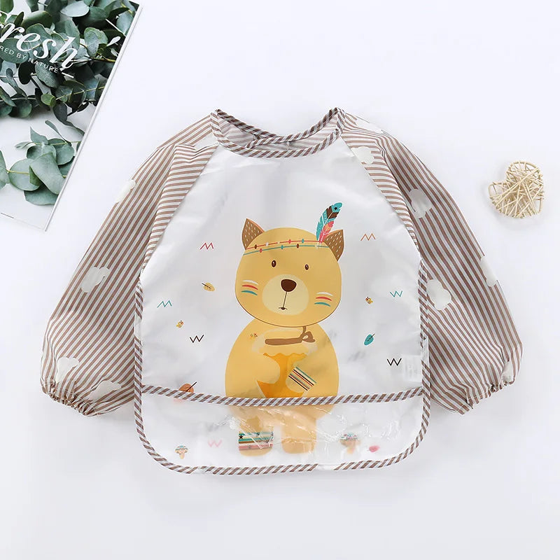 Cute Waterproof Long Sleeves Apron With Colorful Cartoon