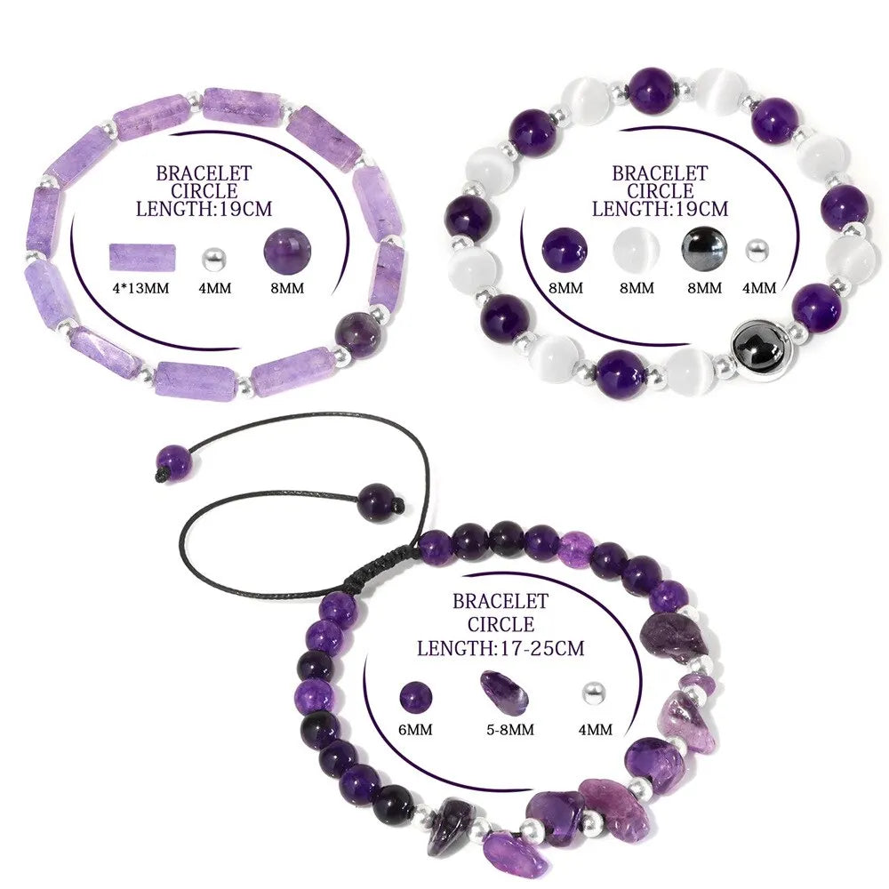 Body-Purifying Amethyst Bracelet for Weight Loss 3pcs/Set